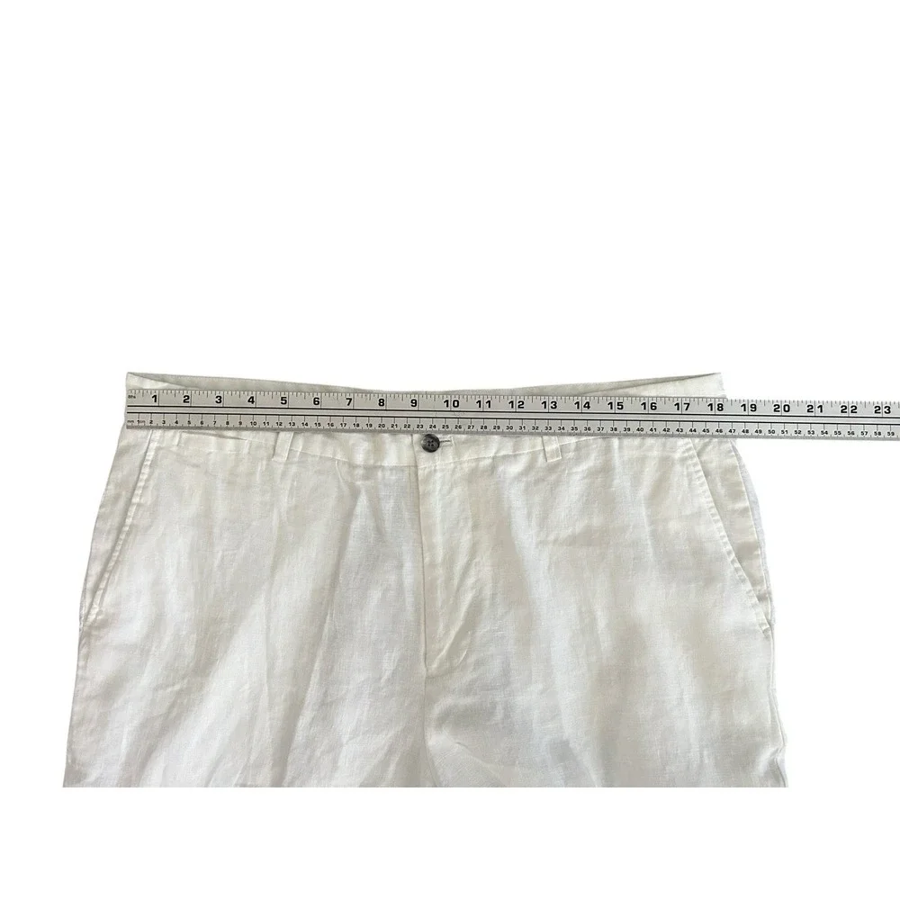 Tasso Elba 100% Linen Chino Pants White Semi Sheer 36x27 Coastal‎ Lightweight